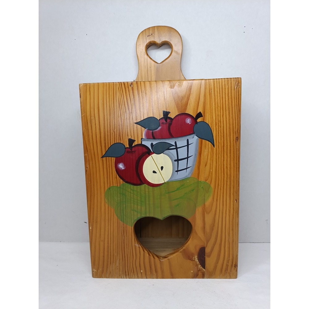VTG Wood Grocery Sack Dispenser Wall Mounted Apple Heart Cutout Grandmacore
